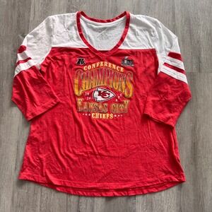 Fanatics Kansas City Chiefs 2024 AFC Champions V-Neck 3/4 Sleeve Shirt Womens XL